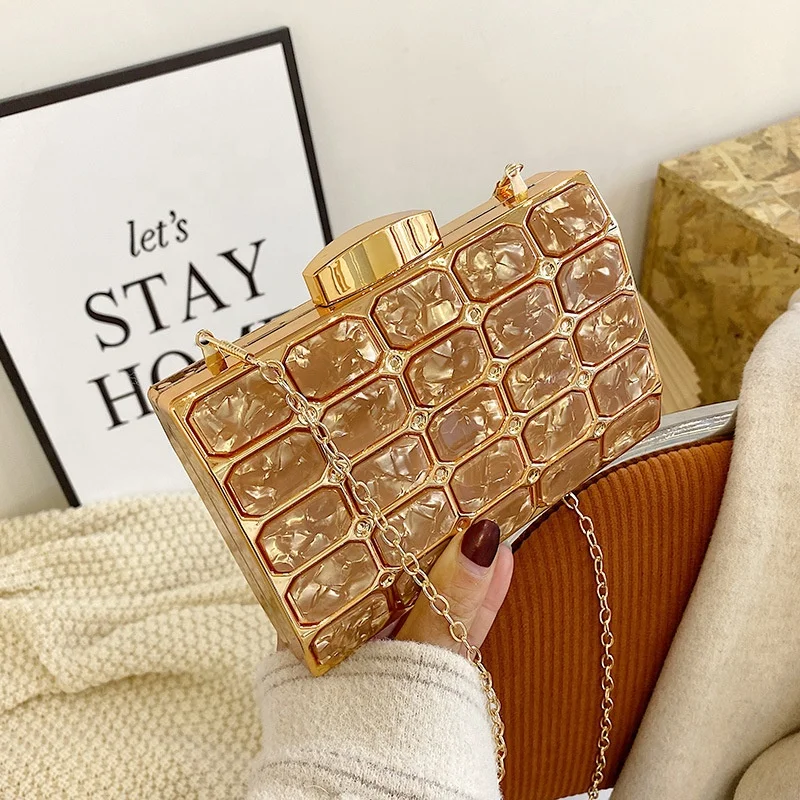 

Wholesale Luxury Rhinestone Online Shopping Ladies Clutch Bags Gold Chain Shoulder Elegant Evening Handbags for Women New