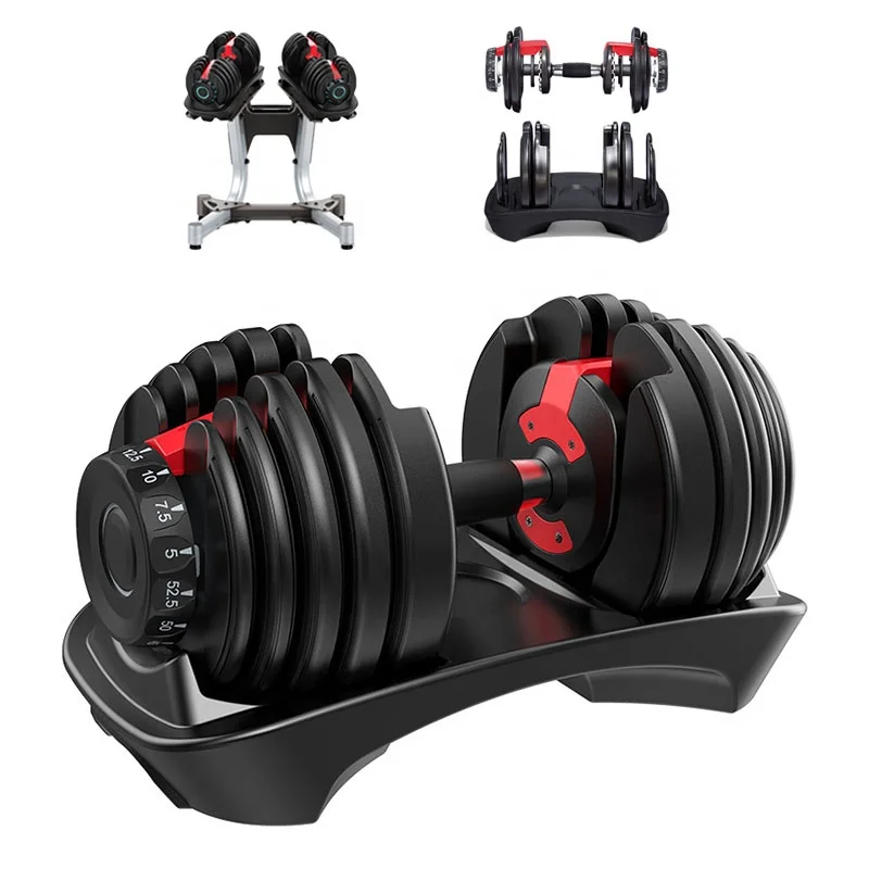 

Gym Fitness Equipment 24kg 52.5lb Adjustable Dumbbell Set Stand 90lbs 40kg Adjustable Dumbbells, Red