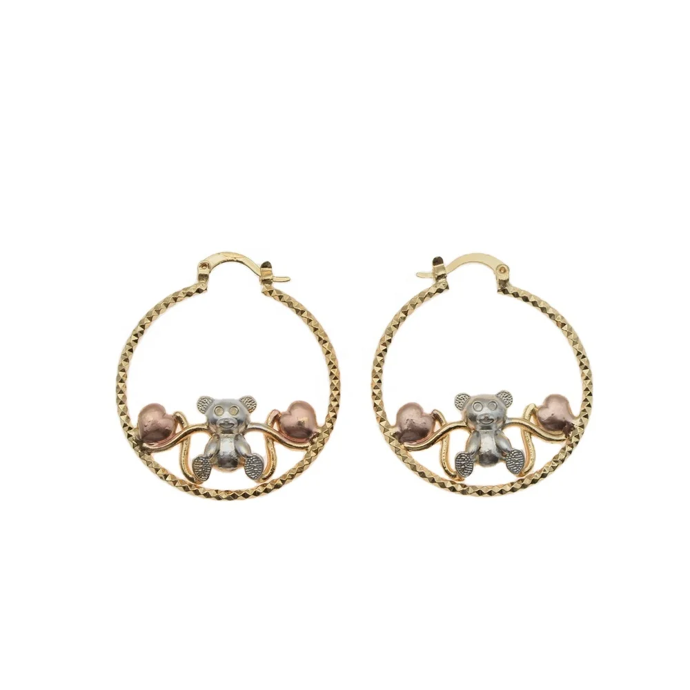 

Custom Design 14k gold earrings hoop kids earrings girls teddy bear earrings