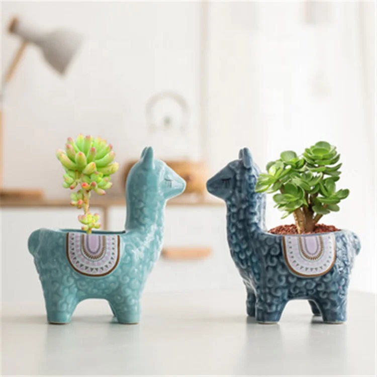 

Cute Alpaca Shape Home Decor Mini Ceramic Succulent Planters Animal Planter, Picture shows