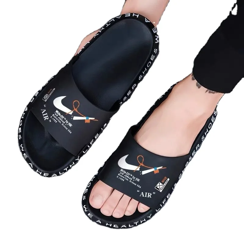 

Hot Summer Designer Fashion Brand Slides Outdoor Flat Soled Anti Slip Slides Outdoor Sandals Air Sneakers Slippers For Men, Black,white