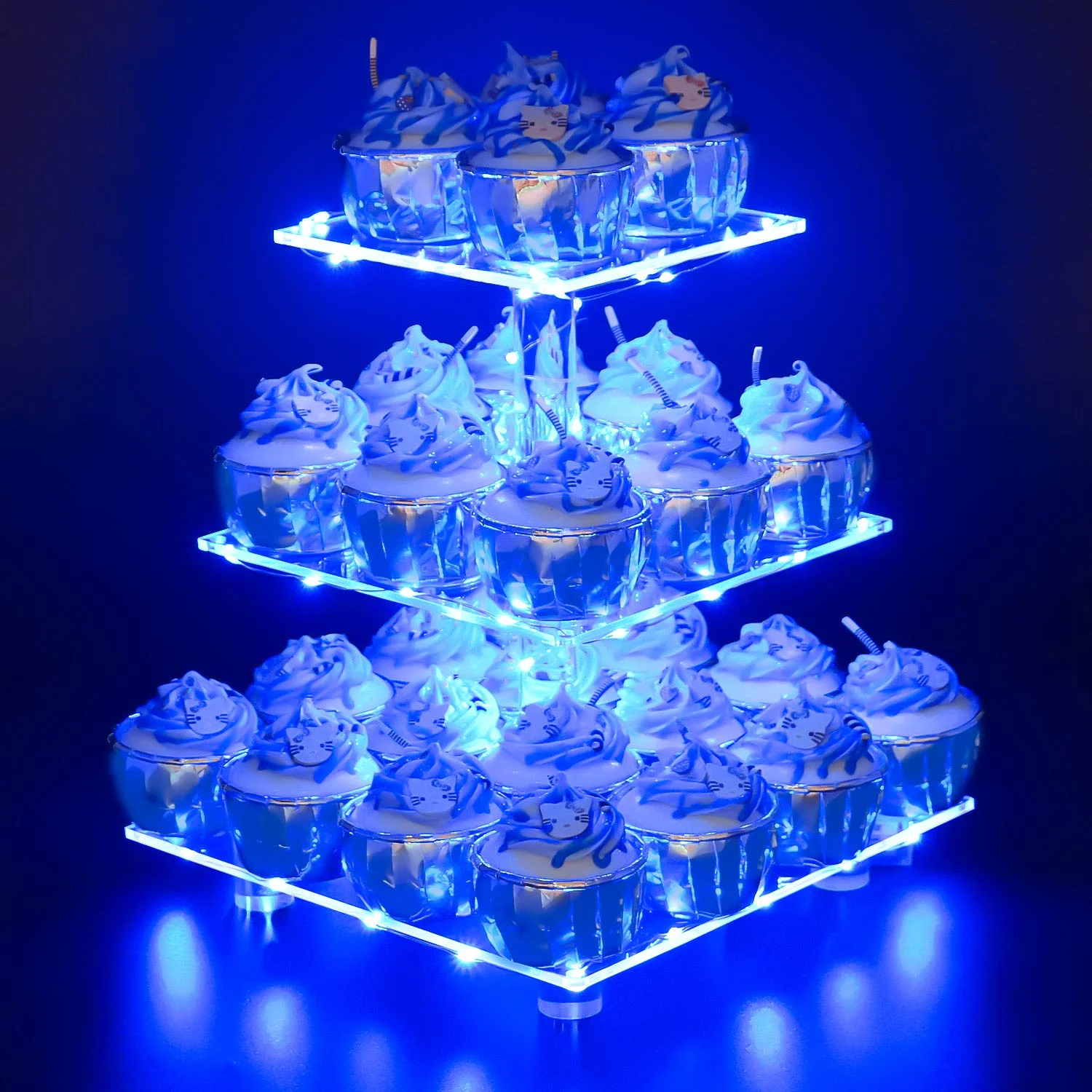 

CC01 Mini 3 Tiers Cup Hanging Crystal Acrylic Glass Gold Wedding Cake Stands Set, Transparent