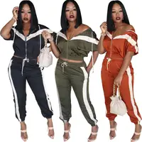 

Autumn Women Clothing Patchwork Side Striped Sport Wear Set Two Piece Tracksuit