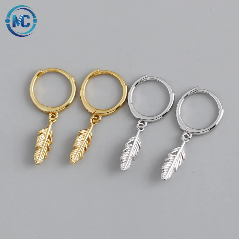 

Fashion Silver Jewelry Manufacture 18K Gold Plated 925 Sterling Silver Vermeil Huggies Hoop Earring Leaf Pendant Earrings