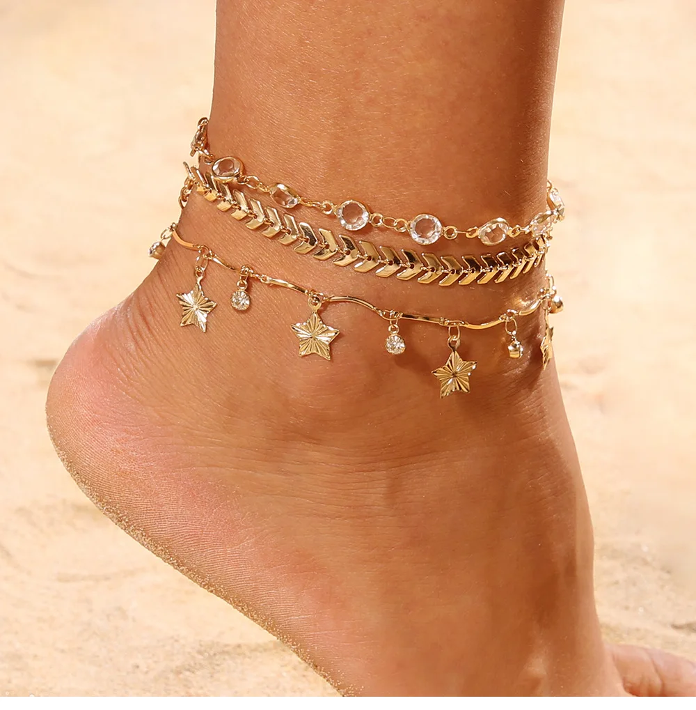 vriua 2019 新款简约波西米亚女士珠珠贝壳脚链脚踝手链赤脚凉鞋沙滩