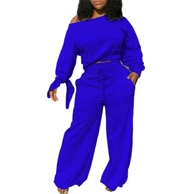 

Custom Wholesale Women Casual Two Piece Suits Knot Long Sleeve Top And Drawstring Wide Leg Pants Set