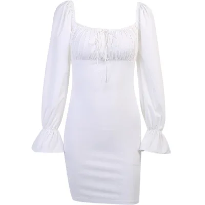 

Summer Autumn Long Sleeve White Fitted Ladies Mini Women Casual Dress