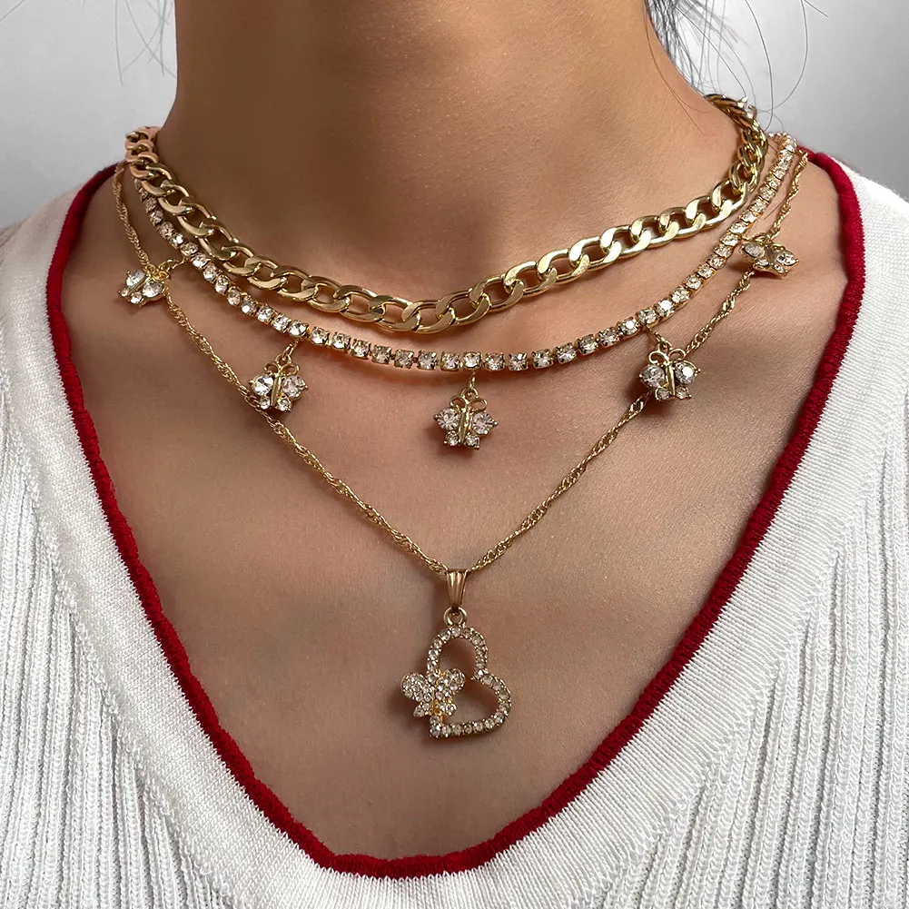 

New Fashion Pure Gold Plated Choker Paperclip Chain Necklace For Crystal Animal Love Heart Necklace