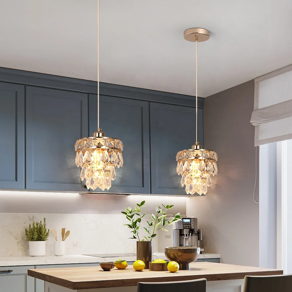 Creativity Gold E27/E26 Bulb Crystal Pendant Light for Cafe Chandeliers Decorative Lighting