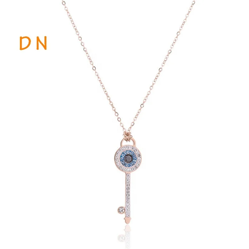 

Dina Fashion Jewelry 2021 Gold Plated Stainless Steel Necklace Key Pendant Evil Eye Necklace Women For Gifts, Rose gold