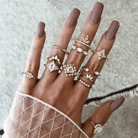 

12 Pcs/set Crystal Geometry Finger Rings Set Jewelry Gold Wedding Ring