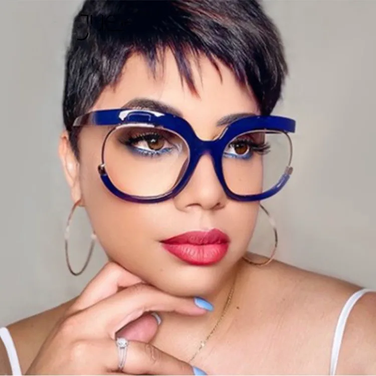 

Wholesale 2022 Anti Blue Optical frames eyeglasses Flat lens cat eye frame Spectacles oversized clear lens eye glasses frames, Mix color or custom colors