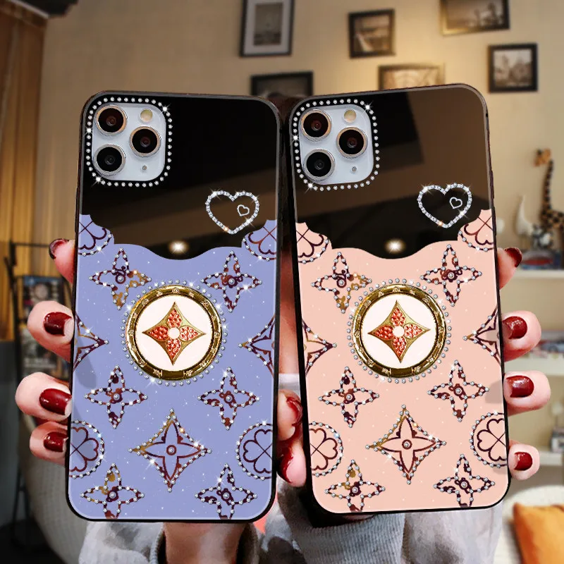 

Luxury Inlaid diamond phone cover case For iphone 12 mini 12 11 Pro XS MAX X XR 7 8 plus Makeup mirror back case coque capa
