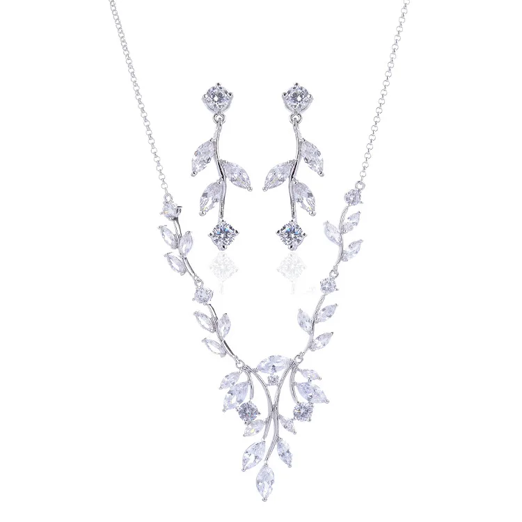 

Boutique Geometry Oval Zircon Jewelry Leaves Shape Necklace Earrings Women Wedding Bride Banquet Dress Jewelry Set