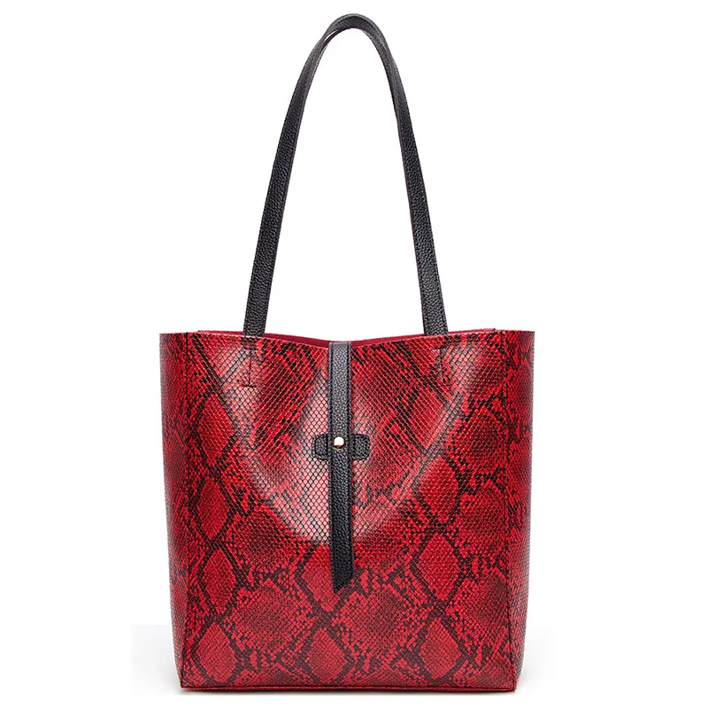 

2021 Luxury Snake Pattern Women Tote Bag Vintage Pu Leather Cross Shopping Bag