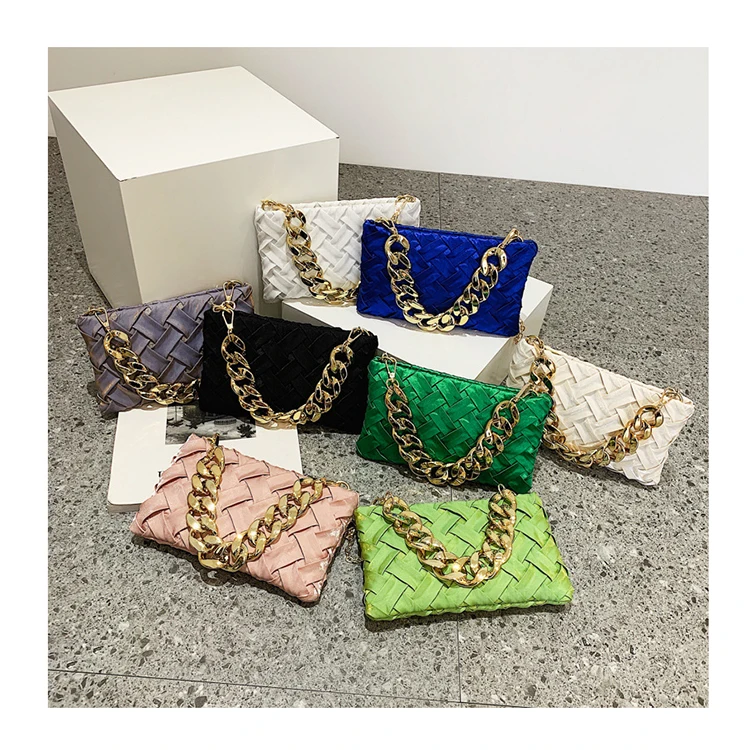 

Fabric Braided Envelope Clutch Purses Luxury Thick Gold Chain Ins Trendy Flap Handbags for Women Brand Shoulder Crossbody Bags