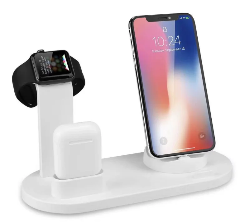 

2021 New Design 15W 4-in-1 Qi Wireless Fast Charging Station Phone Stand Mobile Phone Wireless Charger For iPhone