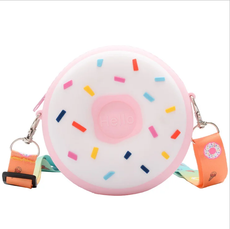 

Mini cute silicone milk tea fruit animal cartoon princess little girl kids doughnut donut purse cross body Messenger Handbag, Picture