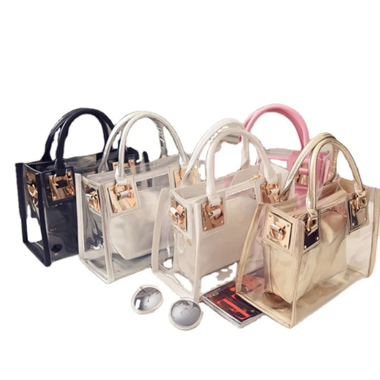 

2020 women fashionable trendy pvc Clear Transparent Summer Beach Women transparent Jelly Candy Bag Handbag, Choose