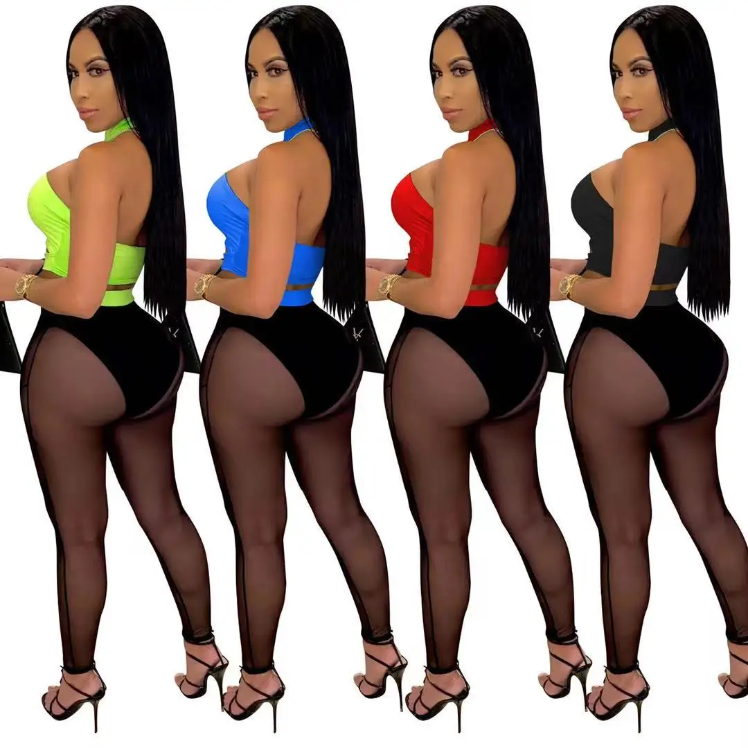 

New Arrivals Comfortable Summer Outfits 2 Piece Ladies Sexy Blouse Tops And Mesh Pants Set Sexy Club Wear Set Casual Style