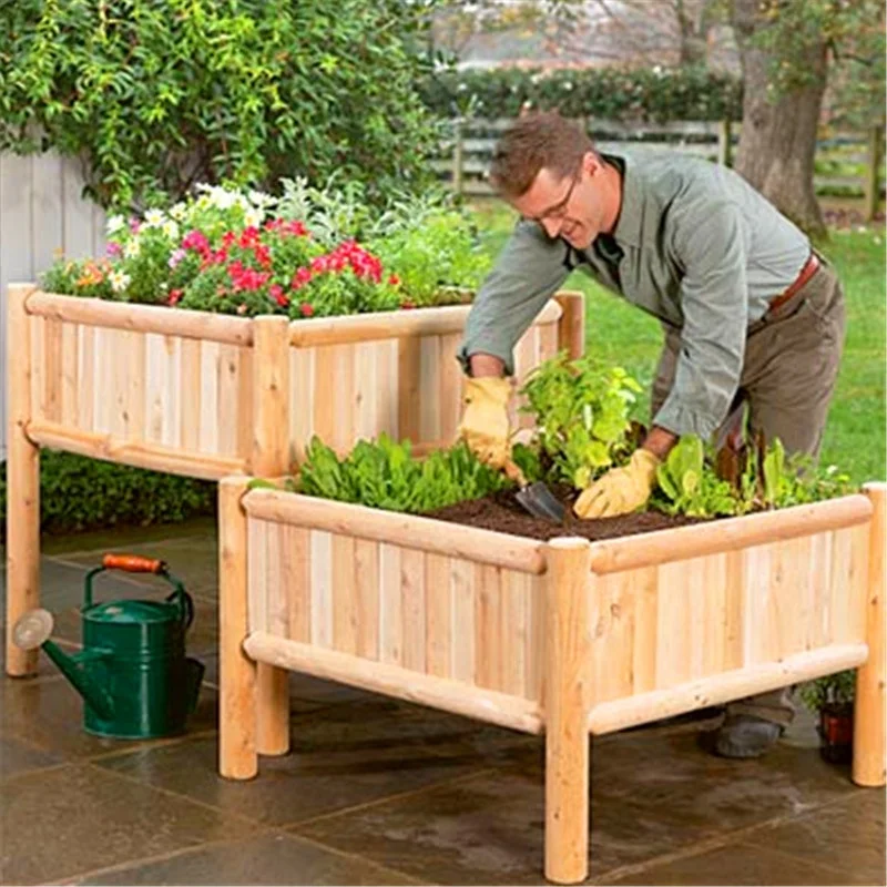 

Natural Wood Outdoor Raised Garden Planter Bed