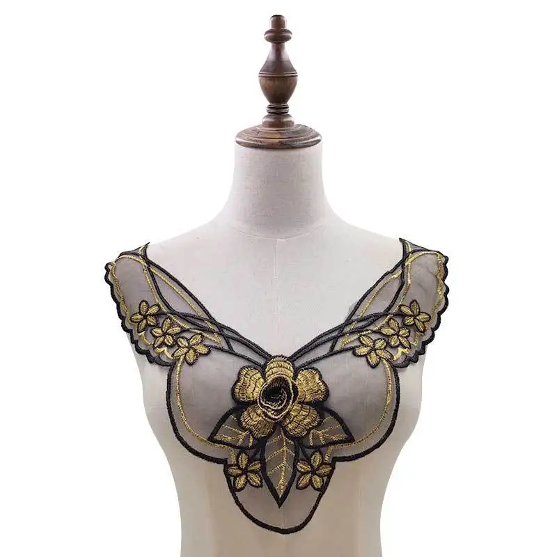 Lace Collar Applique Sewing on Patches Large Floral Embroidered Lace Neckline