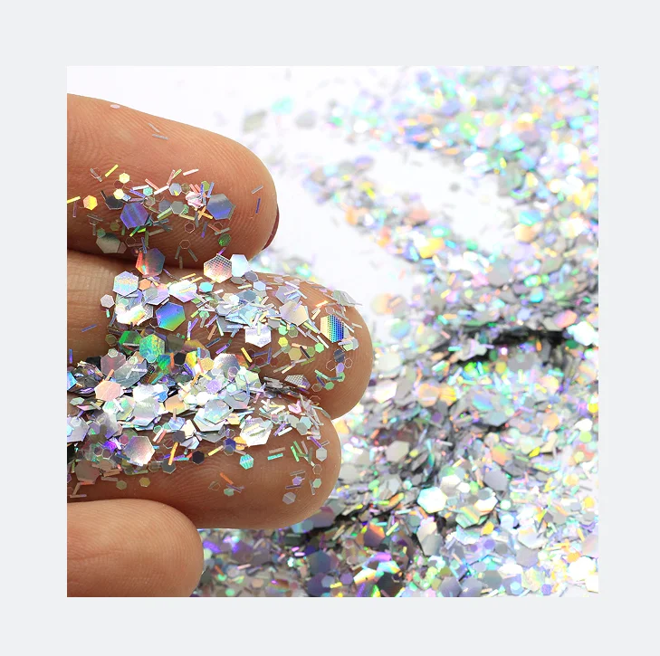 3mm Holographic Mixed Hexagon Shape Chunky Nail Glitter Sequins Bulk Laser Flakes Slices Manicure Nails Art Decoration