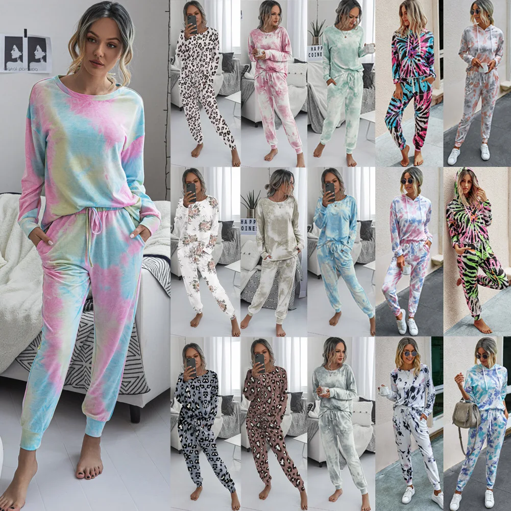 

YD203S3056 - Womens 2 piece lounge set tie dye sweatshirt pants comfortable pyjama woman home wear