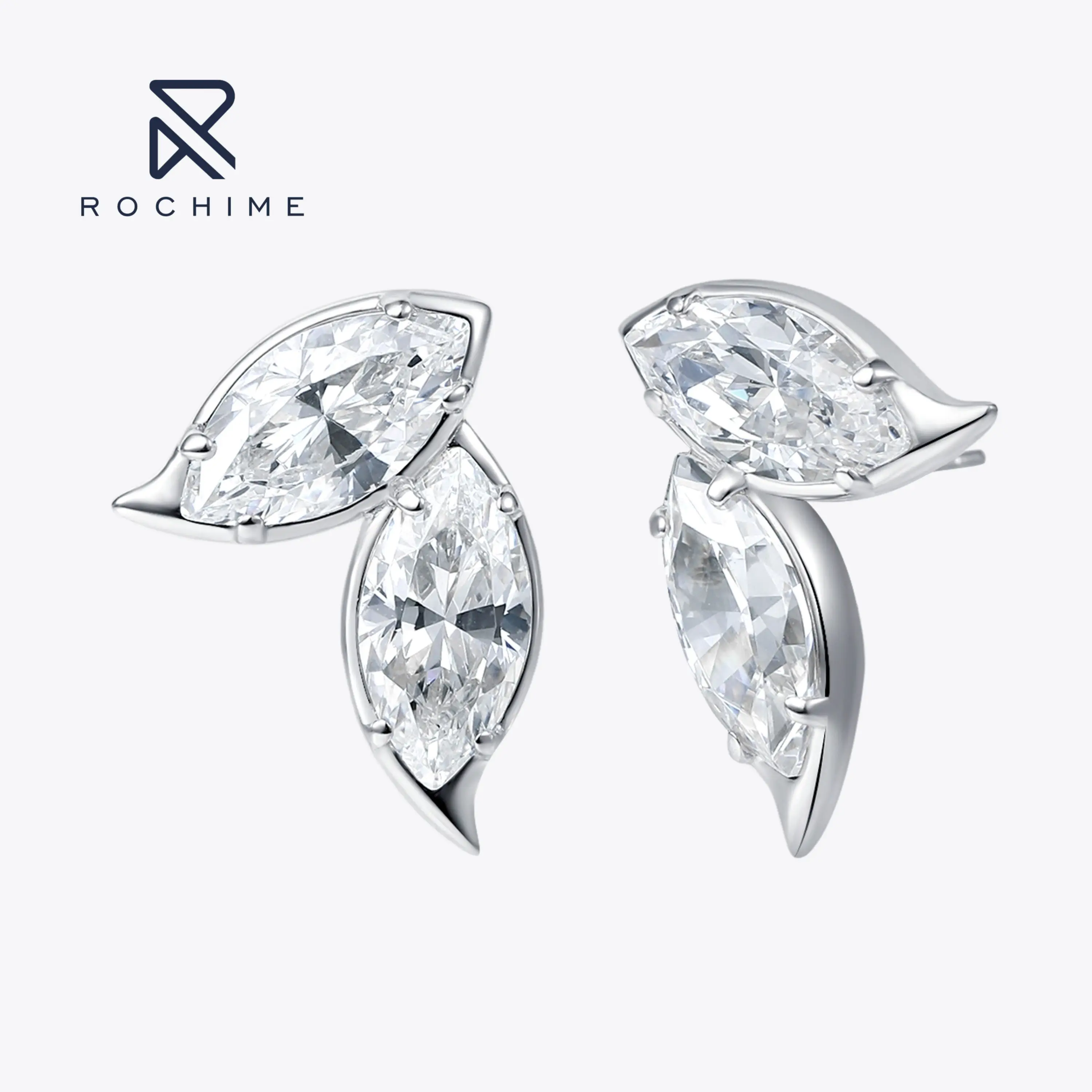 Rochime Marquise Cut Diamond Stud Earrings 925 Sterling Silver Rhodium Plated 5a Zircon Jewelry for Women