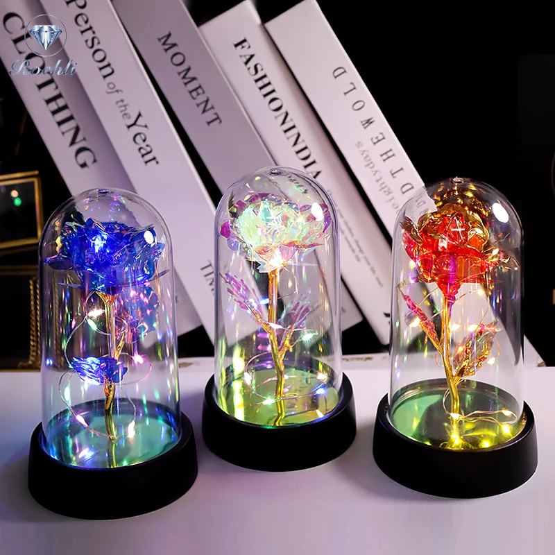 24K Gold Rose Light String Acrylic Dome Artificial Rose Plastic Christmas Decor for Women Mom Valentine's Day Mother's Day
