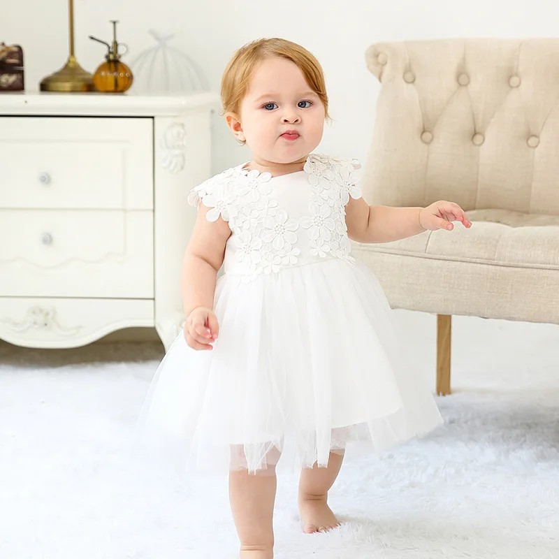 

MQATZ Girls baby girl first birthday full moon white wedding dress princess dress L5137XZ