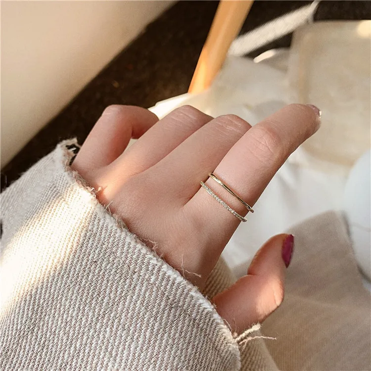 

Vershal C012 Classic 18k Gold Plated Minimalist Diamond Double Layers Open Ring For Women Jewelry