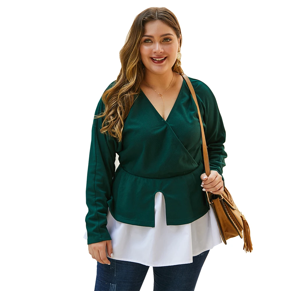 

shirts splice female blouses long sleeves sexy 2020 ladies woman tops fashionable plus size tops, Picture color