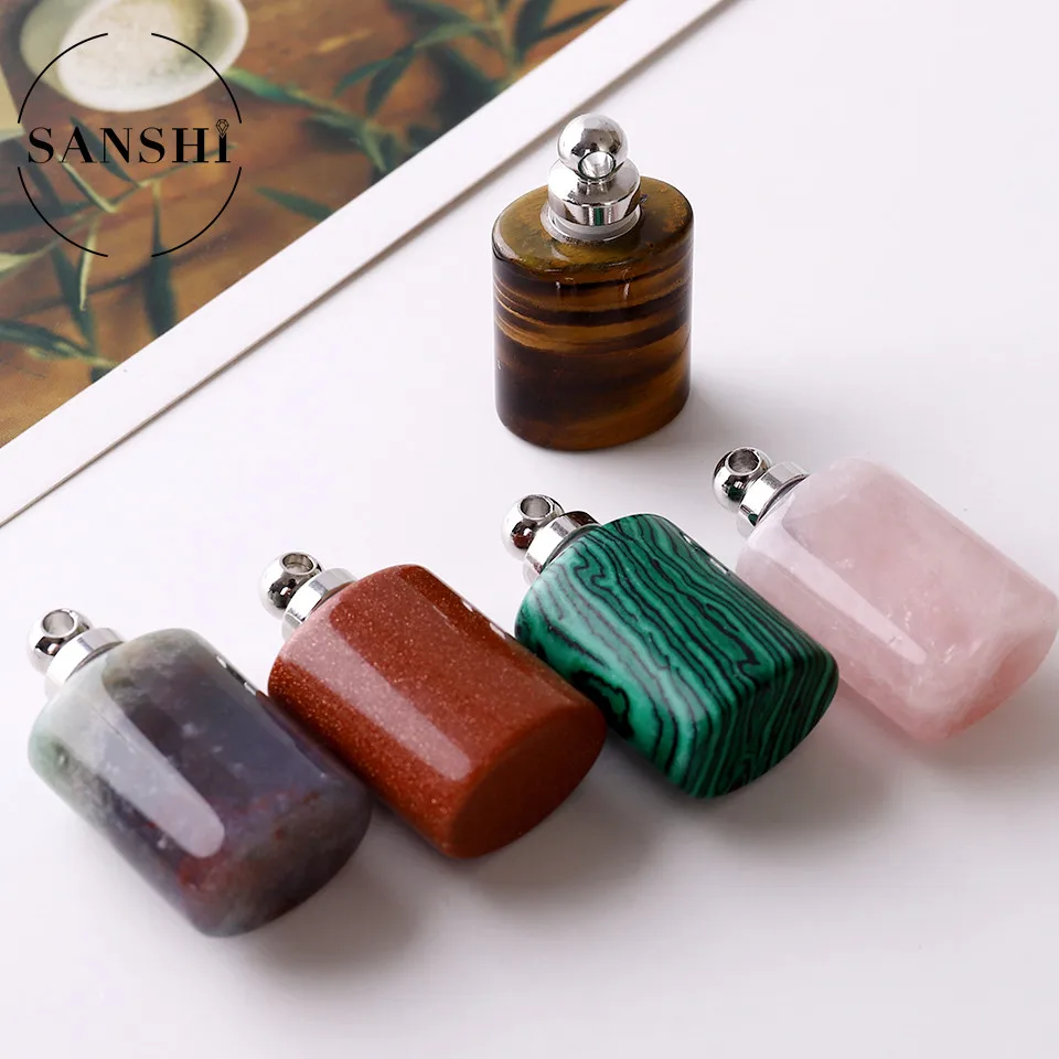 

High Quality Multi Kind Natural Gems Stone Diffuser Connector Healing Chakra Crystal Quartz Perfume Bottle, Multi color