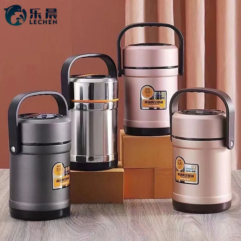 

304 Stainless Steel Vacuum Thermal Lunch Box Food Jar Food Warmer Container With the handle, As photo