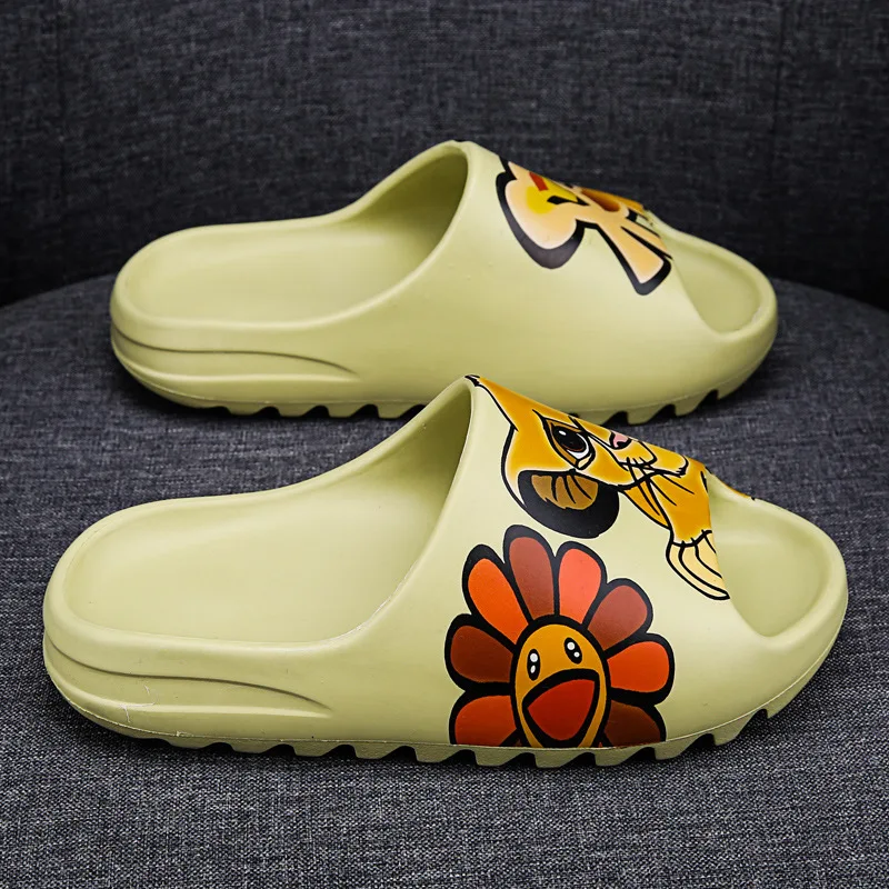 

2021 Custom New Unisex Summer Sandals Men Flat Slide Shoes Women Slip On Eva Yeezy Indoor Fish Mouth Beach Ladies Slippers, Customized color