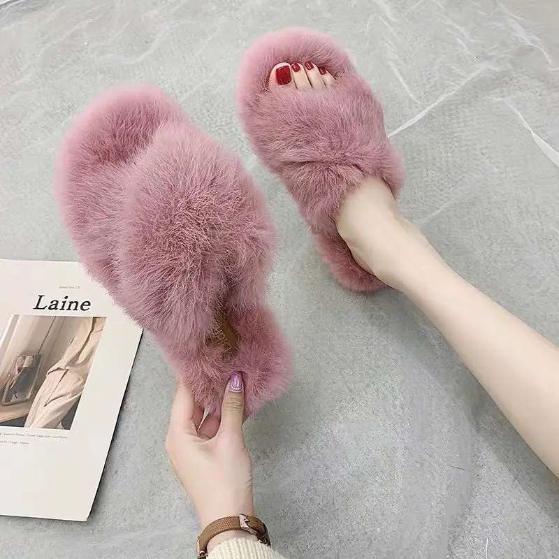 

2021 Latest ladies fur slippers and sandals chinese summer platform slippers women designs luxury fur slippers