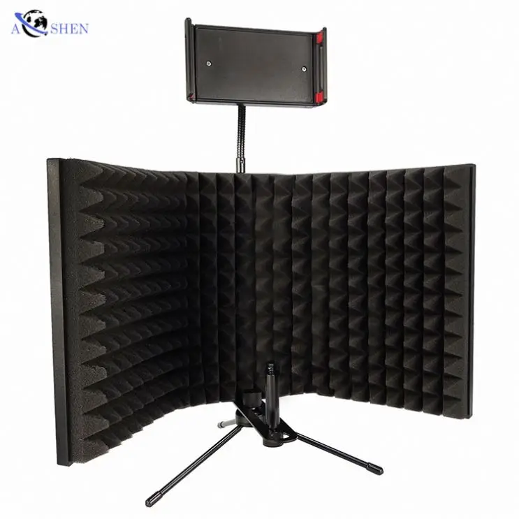 

Wholesale 3 door Microphone Soundproof Acoustic Foam Panel windshield pop Filter with clip for studio live broadcast Recording, Black