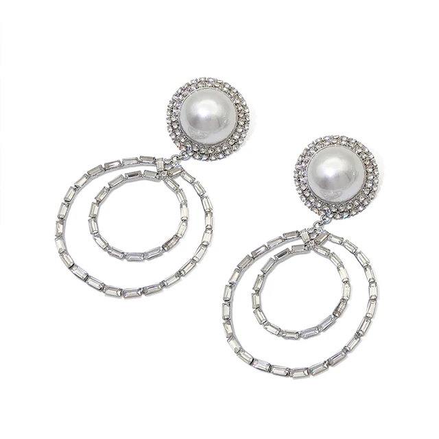 

Pearl Stud Elegant Round Zircon Rhinestone Fashion Jewelry Trendy 2021 Silver Pendent Earrings for Women S925 PIN