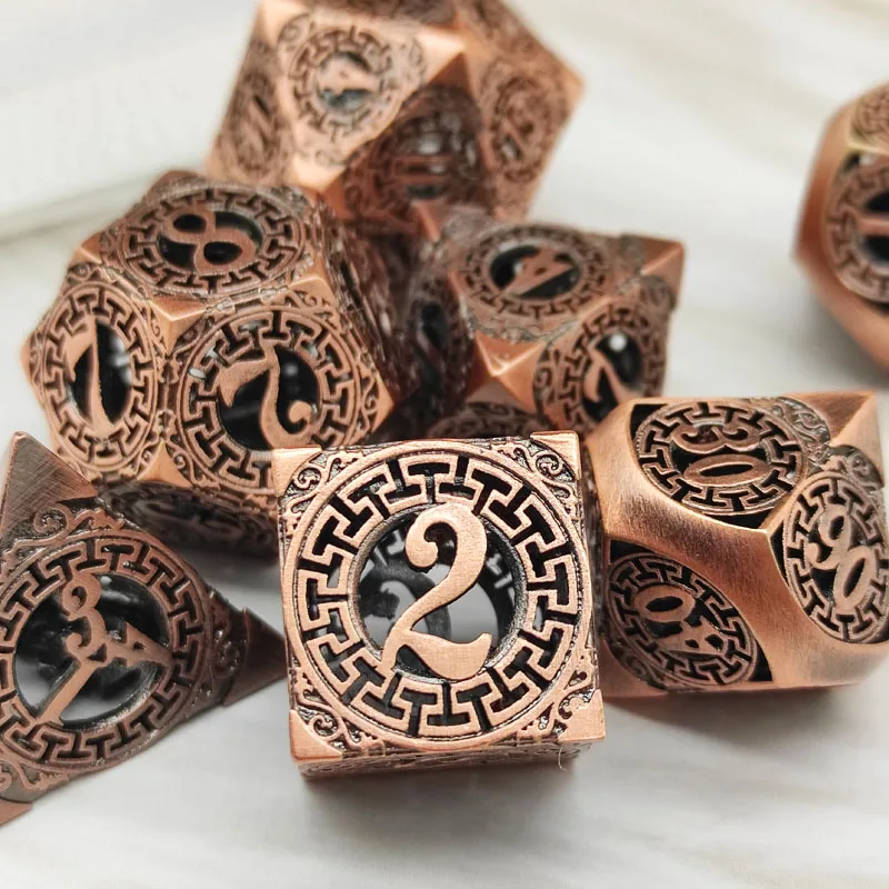 

Factory direct sales of new button pattern design metal multi-sided hollow dice set DND role playing MTG digital teaching dice