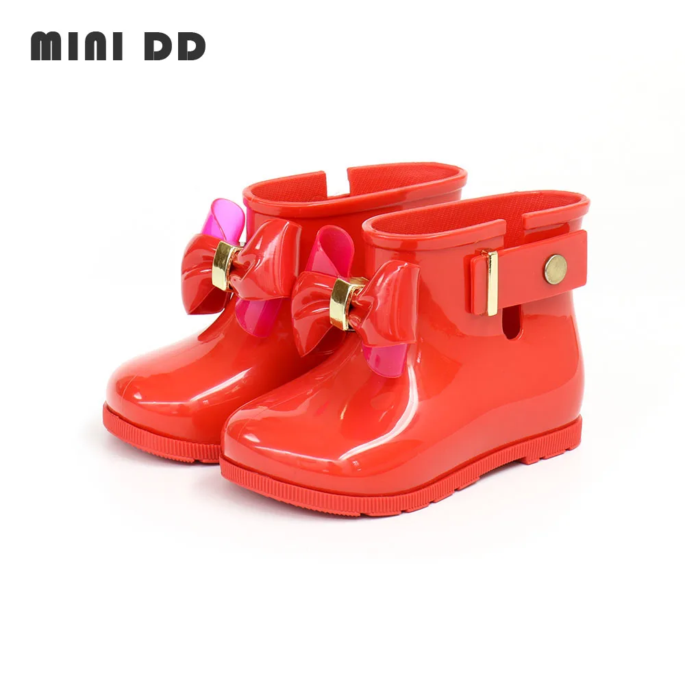 

MINI DD Children Classic Rain Boots Cute Bow Solid Color Ankle Boots Girls Jelly Water Shoes Children's Rain Shoes