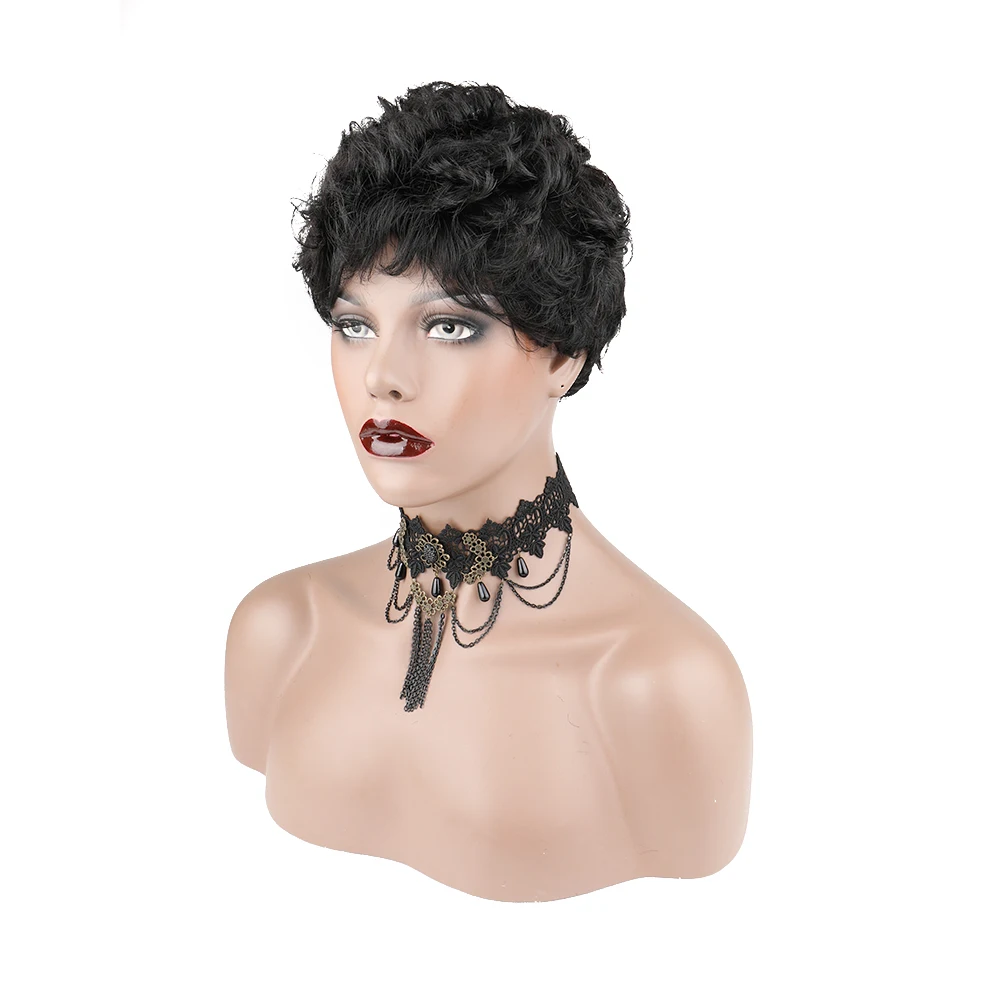

free shipping Short Haircuts Sexy Pixie Cut Style Bang Curly Hair Wigs For Lady