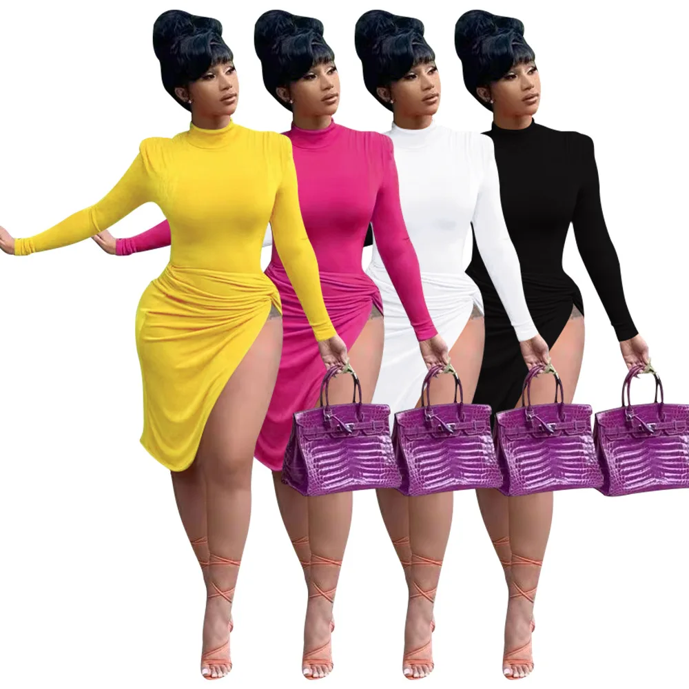 

New Arrivals 2021 Sexy Plus Size Long Sleeve Night Club Dress Boutique Winter Club Dress, 4 colors