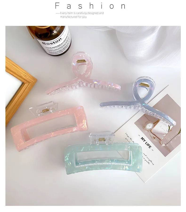 

Sayoung Beauty Hair Accessories Plastic Transparent Solid Candy Colors 13cm Rectangle Crossed Large Claw Clip For Thick Hai