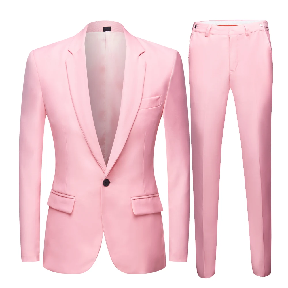 

New Men Colorful Fashion Wedding Suits Plus Size Yellow Pink Green Blue Purple Suits Jacket Pants 2Pcs Tuxedos