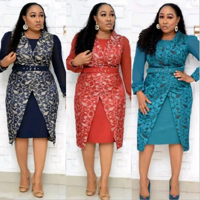 

Women Casual Oversized Split Elegant Chiffon Dress Set Two-Piece Africain Dresses