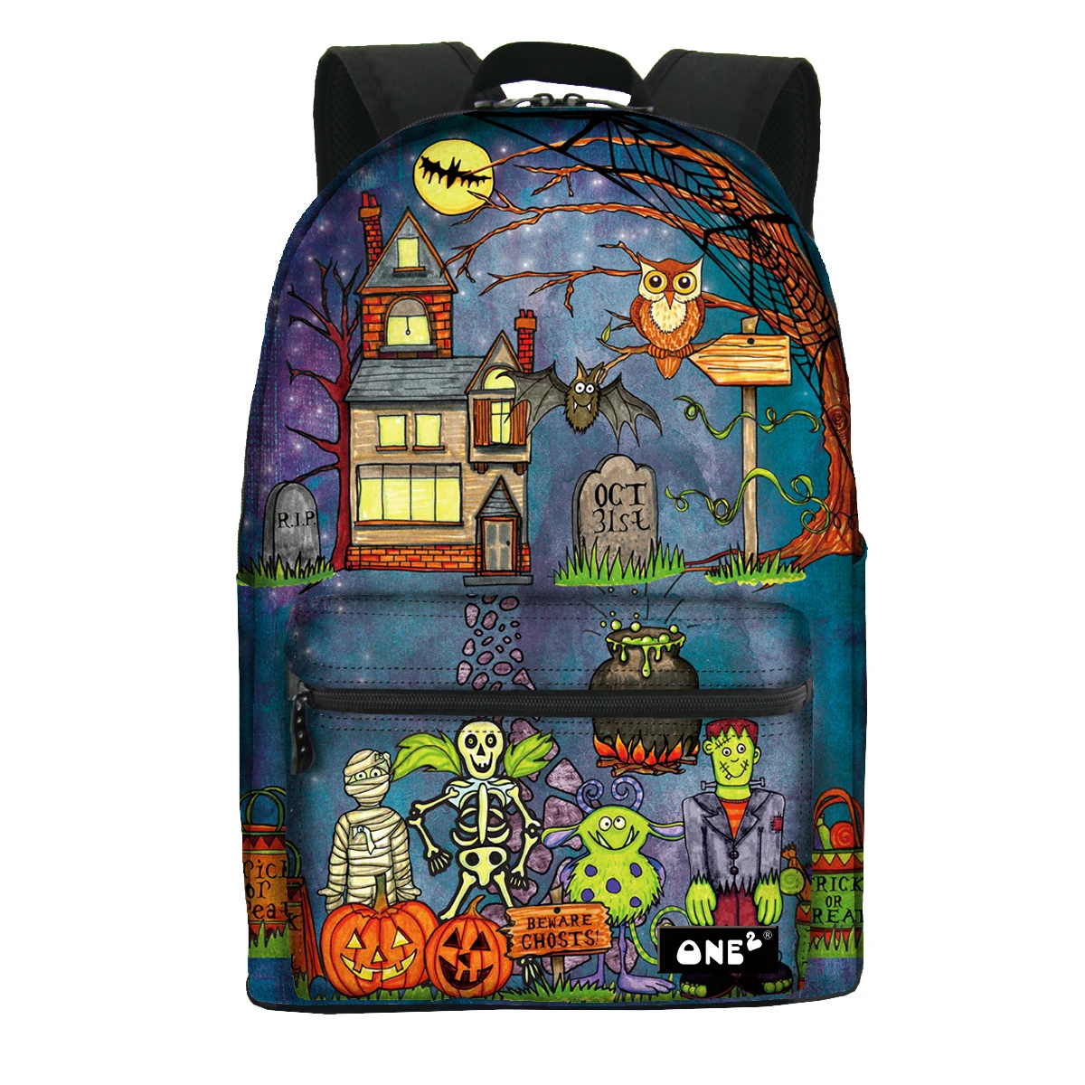 

Happy Halloween print kids stationery backpacks eco friendly large capacity des sacs a dos with front pocket fall 2020 trends, Customized