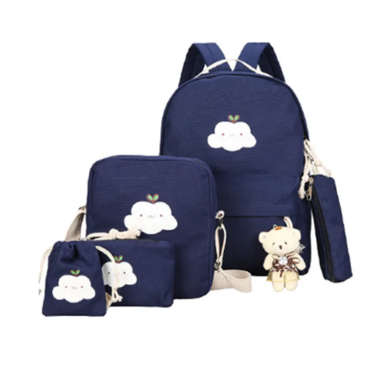 
Hot Selling 5pcs Shoulder Teen Girl Backpack Set Canvas Middle High School Student Bag Backpacks 