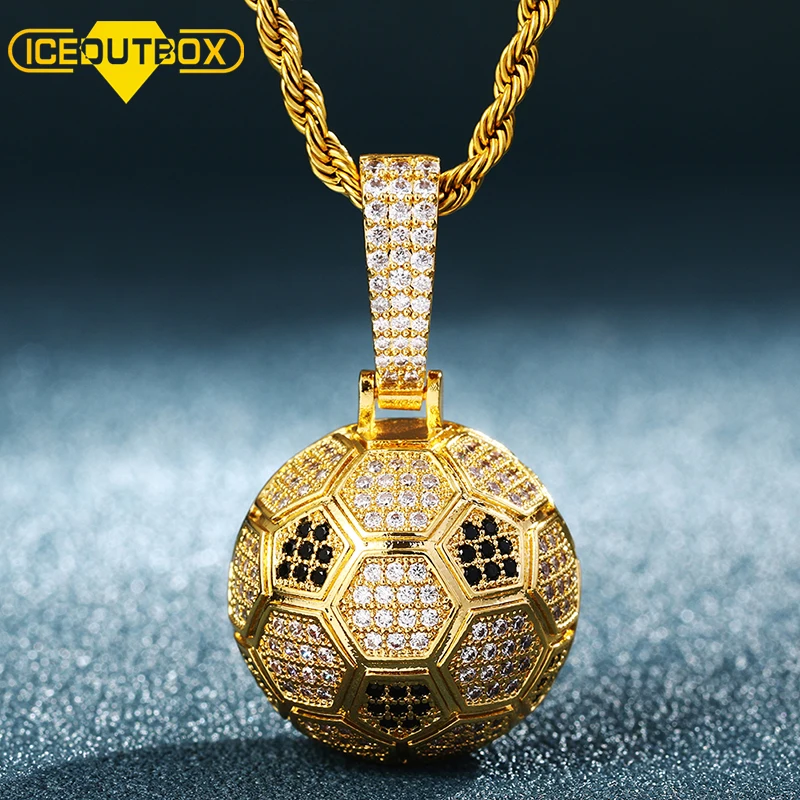 High Quality Silver Color Plated Football Pendant Iced Out CZ Stone Pendant Necklace For Men HipHop Jewelry 2020