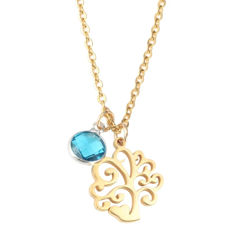 

Hot-selling Stainless Steel 12 Birthstone Diamond Life Tree Necklace